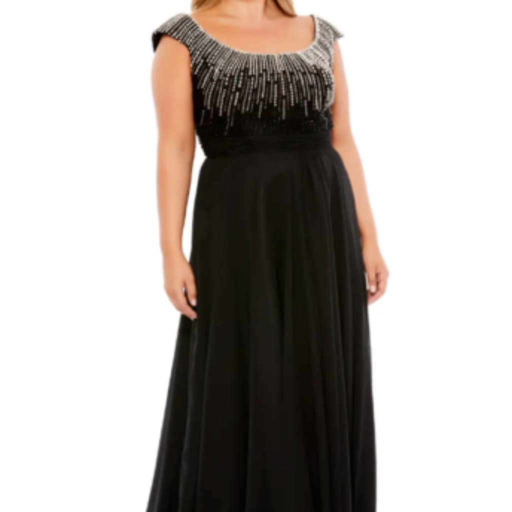 Mac Duggal Embellished Beaded Bodice A-Line Black Gown Sz 20w